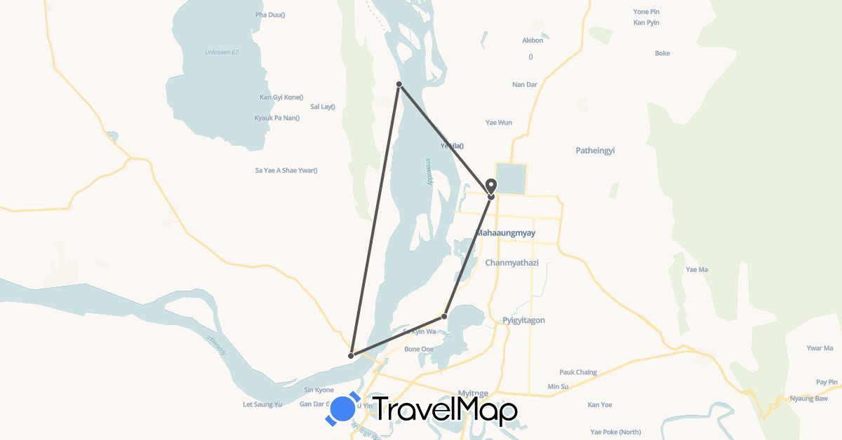 TravelMap itinerary: driving, motorbike in Myanmar (Burma) (Asia)